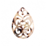Pendenti in resina 38x27 mm a forma di goccia in stile barocco bicolore beige marrone