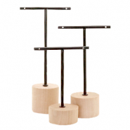 Espositore per bigiotteria a 'T' con supporto di legno per orecchini (3 pz.) naturale (colore naturale di legno)