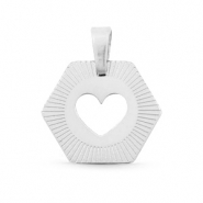 Ciondoli in acciaio inossidabile esagono cuore Mix&Match argento
