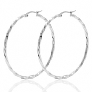 Orecchini in acciaio inossidabile 50mm a cerchio attorcigliata argento