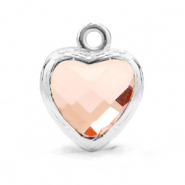 Pendenti di vetro Crystal Glass a forma di cuore rosa vintage-argento