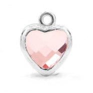 Pendenti di vetro Crystal Glass a forma di cuore rosa chiaro-argento