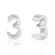 Perline in acciaio inossidabile con disegno numero 3 argento