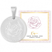 Mix & Match ciondoli in acciaio inossidabile 15 mm Birth flower June-Rose argento