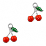 Ciondoli di metallo BQ a forma di ciliegie argento-rosso