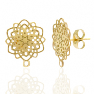 Orecchini in acciaio inossidabile fiore bohemien con anellino oro