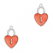 Pendenti in resina chiusure cuore argento-rosso corallo
