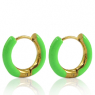 Orecchini in acciaio inossidabile a cerchio smalto 16mm verde vivo-oro