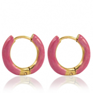 Orecchini in acciaio inossidabile a cerchio smalto 16mm rosa punch-oro