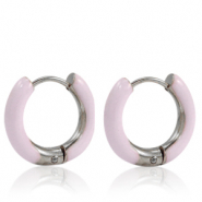 Orecchini in acciaio inossidabile a cerchio smalto 16mm rosa chiaro delicato-argento