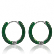 Orecchini in acciaio inossidabile a cerchio smalto 14mm verde sacramento-argento