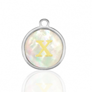 Ciondoli in acciaio inossidabile 12mm conchiglia lettera X bianco (colore naturale)-argento