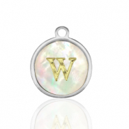 Ciondoli in acciaio inossidabile 12mm conchiglia lettera W bianco (colore naturale)-argento