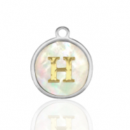 Ciondoli in acciaio inossidabile 12mm conchiglia lettera H bianco (colore naturale)-argento