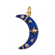 Metallo TQ in ottone ciondolo luna smalto oro-blu
