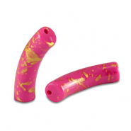 Perline in acrilico tubo lucida rosa fucsia-oro