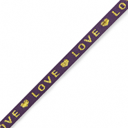 Nastro con testo "love" viola-oro