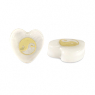 Perline di vetro cuore look a conchiglia Yin & Yang bianco-nero