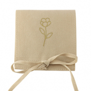 Sacchetto per gioielli fiori beige latte-oro