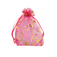 Sacchetti in organza 7x9cm cuore rosa-oro