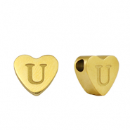 Perline in acciaio inossidabile cuore lettera U oro