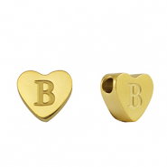 Perline in acciaio inossidabile cuore lettera B oro