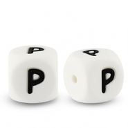 Perline alfabeto in silicone P bianco-nero
