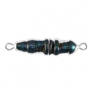 Perle di acqua dolce distanziatore tubo argento-blu pavone scuro