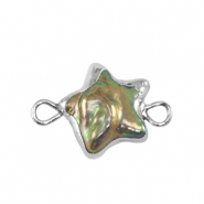 Perle di acqua dolce distanziatore stella argento-verde oceano