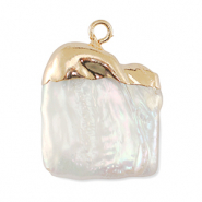 Perle di acqua dolce ciondolo quadrato oro-bianco naturale