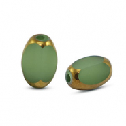 Perline di vetro ovale sfaccettate verde-oro