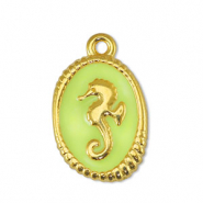 Ciondoli di metallo DQ cavalluccio marino giallo lime-oro (privo di nichel)