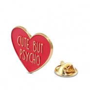 Pins cuore "Cute but psycho" rosso-oro