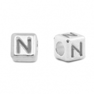 Perline alfabeto di metallo DQ N argento antico (privo di nichel)