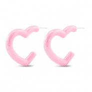 Orecchini alla moda a cuore rosa chiaro-effetto perlato
