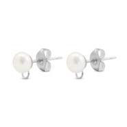 Componenti in acciaio inossidabile orecchini Imitazione di perla con anellino 6mm argento