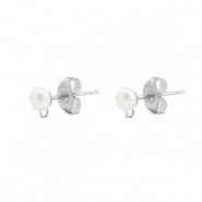 Componenti in acciaio inossidabile orecchini Imitazione di perla con anellino 5mm  argento