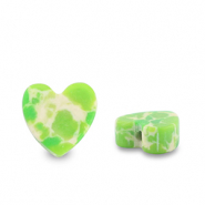 Perline in pietra naturale cuore verde-bianco-marrone