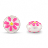 Perline in acrilico tonda con fiore perla-rosa-giallo