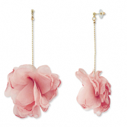 Orecchini alla moda chiffon fiore rosa pesca-oro