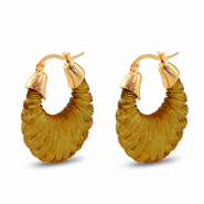 Orecchini alla moda in resina ovale oro-trasparente marrone dorato
