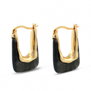 Orecchini alla moda in resina rettangolo oro-trasparente nero