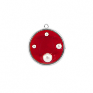Pendenti in resina tonda con perline argento-rosso-bianco