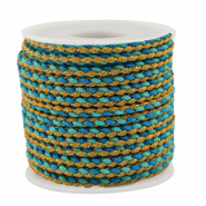 Cordoncino intrecciato alla moda 3mm turchese-blu-oro