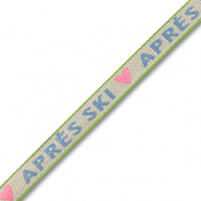 Nastro con testo "Après ski" biancastro-rosa chiaro-blu-verde