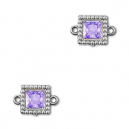 Distanziatore in acciaio inossidabile zircone quadrato argento-viola