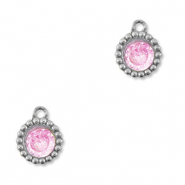 Ciondoli in acciaio inossidabile rotondi con zircone argento-rosa chiaro