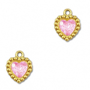 Ciondoli in acciaio inossidabile zircone cuore oro-rosa chiaro