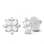 Metallo TQ in ottone orecchini zirconia fiore argento