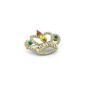 Broches corona oro-verde-rosa